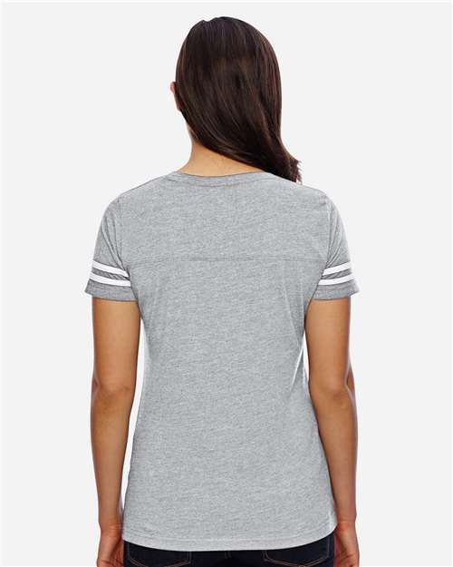 Women's Football V-Neck Fine Jersey Tee - Vintage Heather/ White