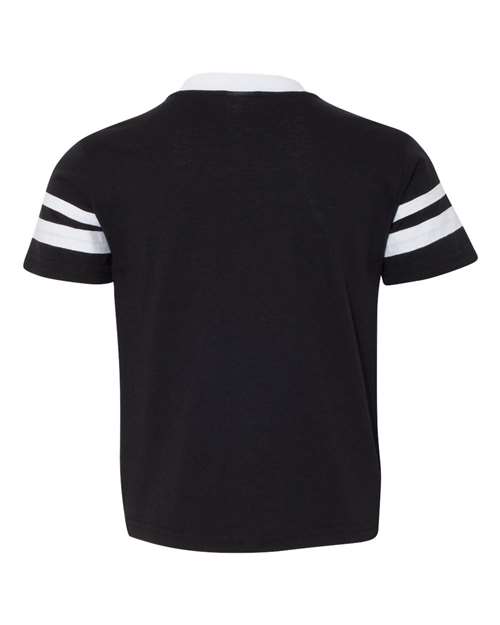 Youth V-Neck Jersey with Striped Sleeves - Black/ White