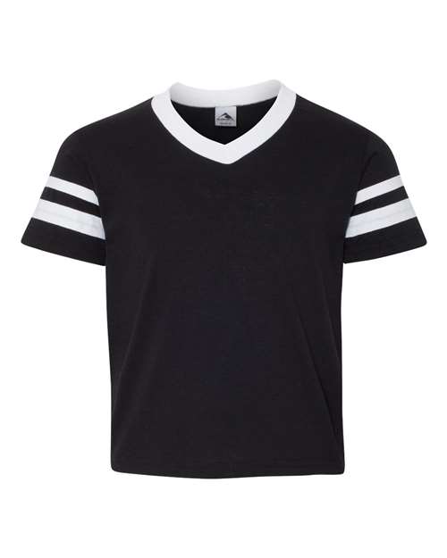Youth V-Neck Jersey with Striped Sleeves - Black/ White
