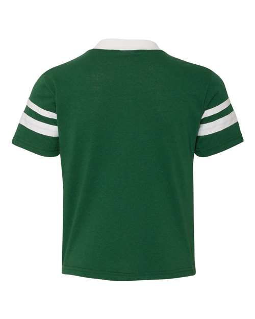 Youth V-Neck Jersey with Striped Sleeves - Dark Green/ White