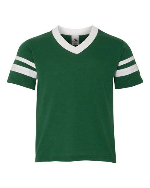 Youth V-Neck Jersey with Striped Sleeves - Dark Green/ White