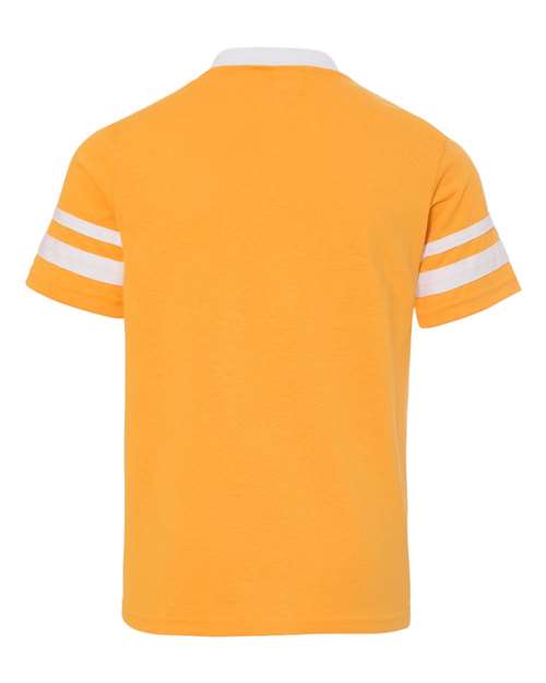 Youth V-Neck Jersey with Striped Sleeves - Gold/ White