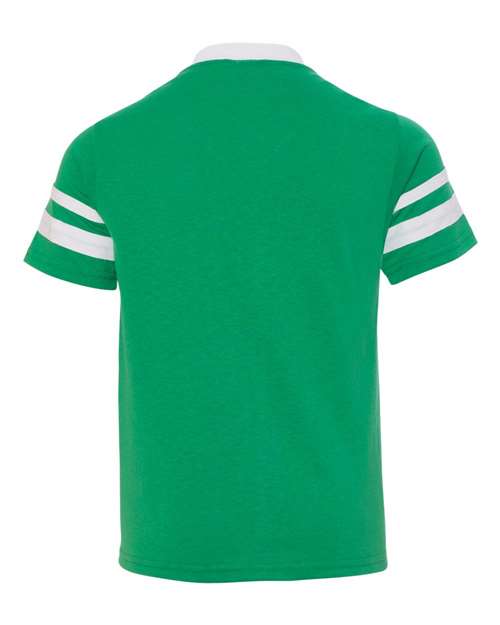 Youth V-Neck Jersey with Striped Sleeves - Kelly/ White