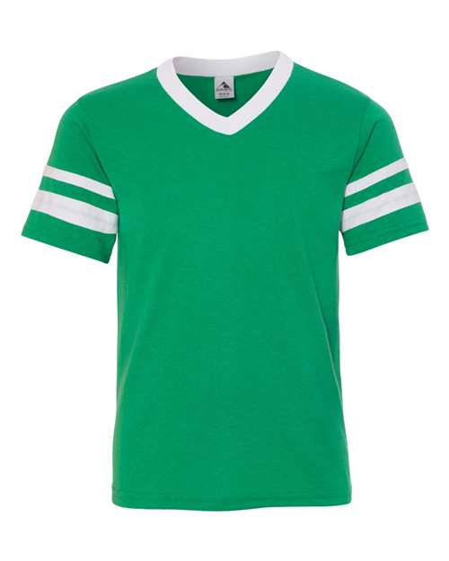 Youth V-Neck Jersey with Striped Sleeves - Kelly/ White