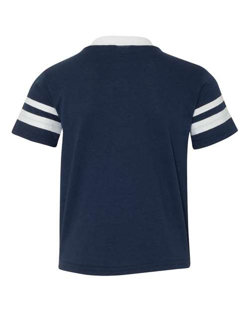 Youth V-Neck Jersey with Striped Sleeves - Navy/ White