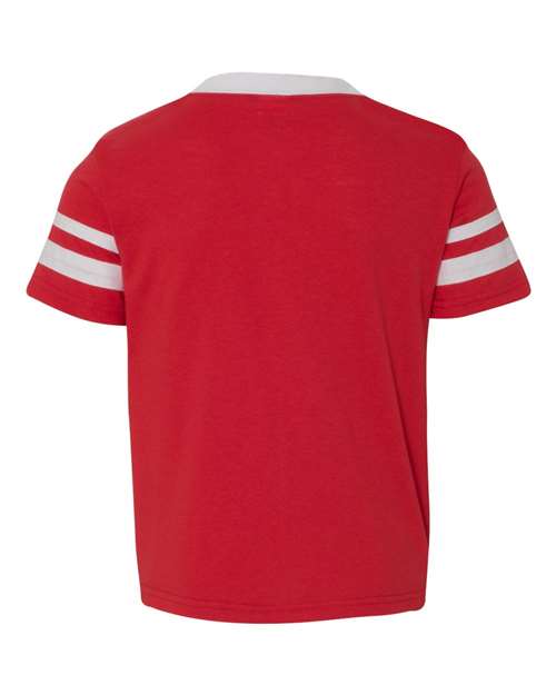 Youth V-Neck Jersey with Striped Sleeves - Red/ White