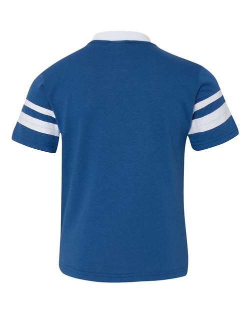 Youth V-Neck Jersey with Striped Sleeves - Royal/ White