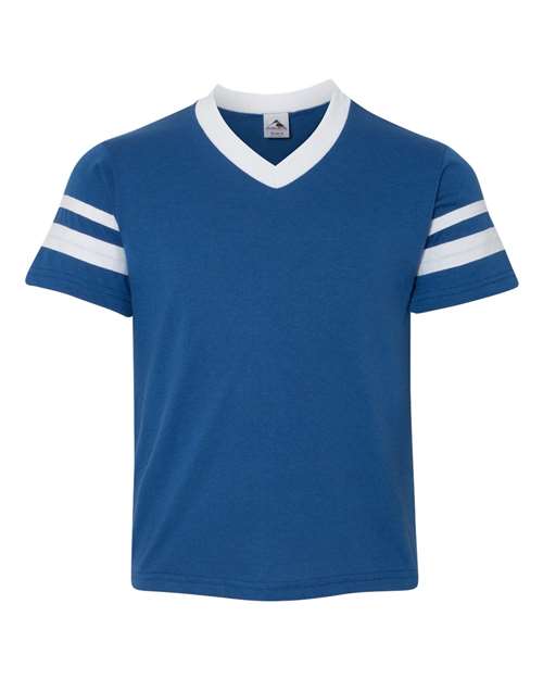 Youth V-Neck Jersey with Striped Sleeves - Royal/ White