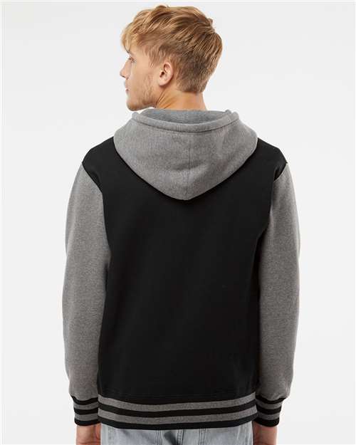 Unisex Heavyweight Varsity Full-Zip Hooded Sweatshirt - Black/ Gunmetal Heather