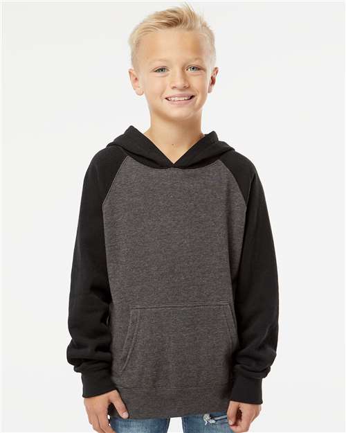 Youth Lightweight Special Blend Raglan Hooded Sweatshirt - Carbon/ Black