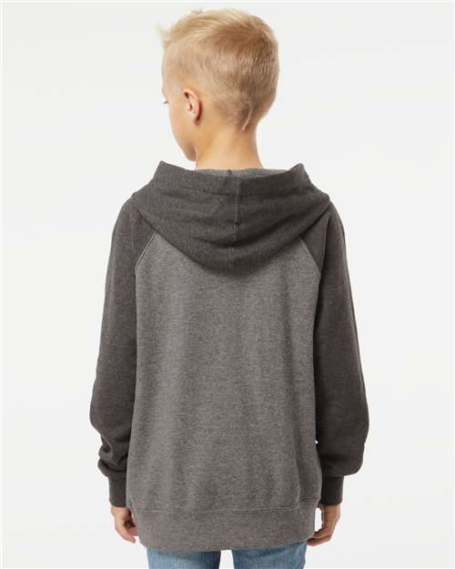 Youth Lightweight Special Blend Raglan Hooded Sweatshirt - Nickel/ Carbon