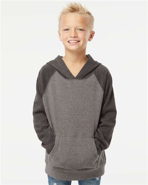 Youth Lightweight Special Blend Raglan Hooded Sweatshirt - Nickel/ Carbon