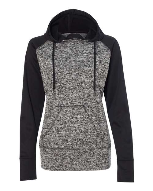 Women’s Colorblocked Cosmic Fleece Hooded Sweatshirt - Charcoal Fleck/ Black