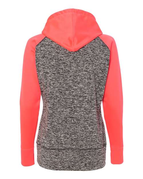Women’s Colorblocked Cosmic Fleece Hooded Sweatshirt - Charcoal Fleck/ Fire Coral