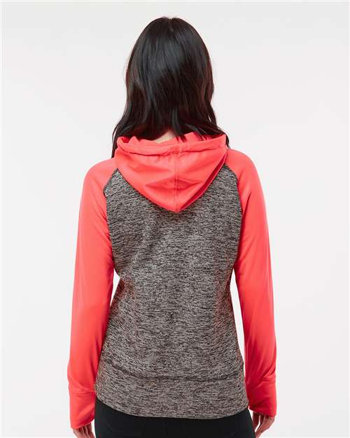 Women’s Colorblocked Cosmic Fleece Hooded Sweatshirt - Charcoal Fleck/ Fire Coral