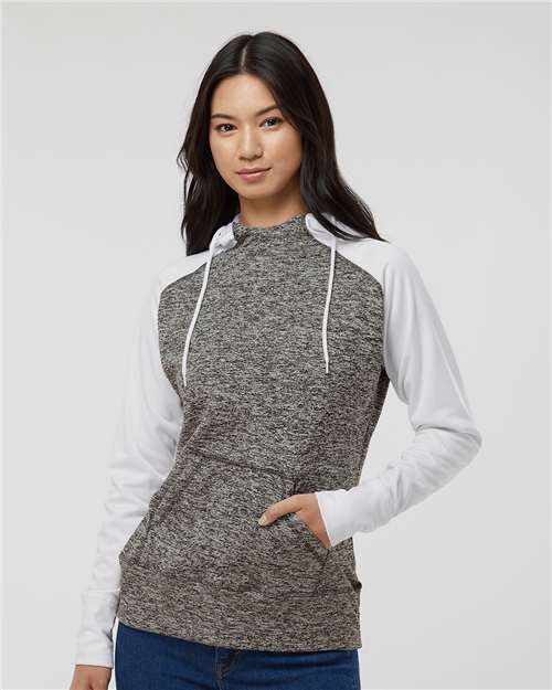 Women’s Colorblocked Cosmic Fleece Hooded Sweatshirt - Charcoal Fleck/ White