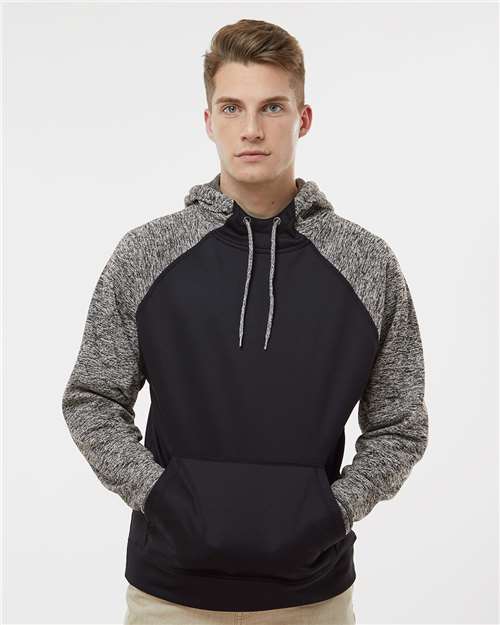 Men's Colorblocked Cosmic Fleece Hooded Sweatshirt - Black/ Charcoal Fleck