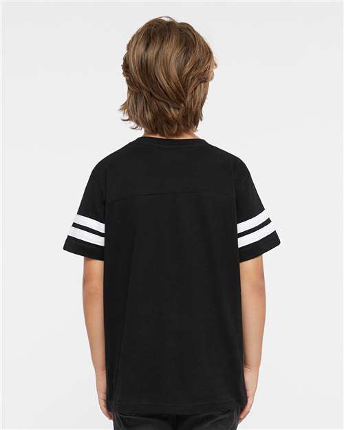 Youth Football Fine Jersey Tee - Black Solid/ White