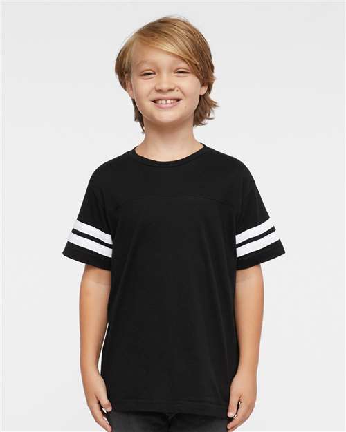 Youth Football Fine Jersey Tee - Black Solid/ White