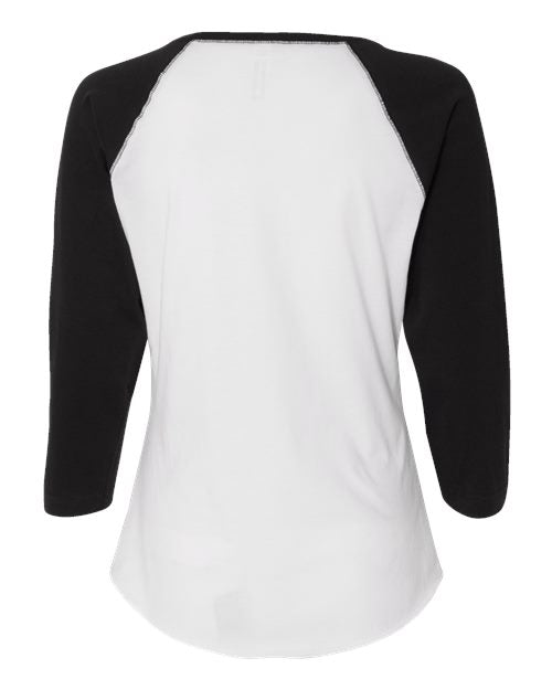 Women's Baseball Fine Jersey Three-Quarter Sleeve Tee - White Solid/ Black