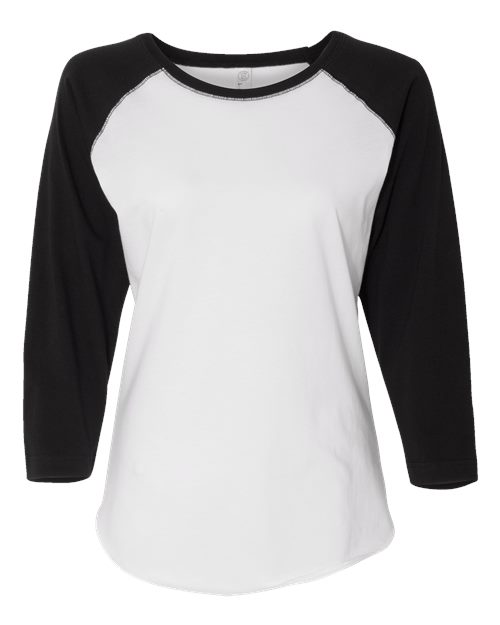 Women's Baseball Fine Jersey Three-Quarter Sleeve Tee - White Solid/ Black