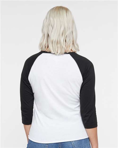 Women's Baseball Fine Jersey Three-Quarter Sleeve Tee - White Solid/ Black