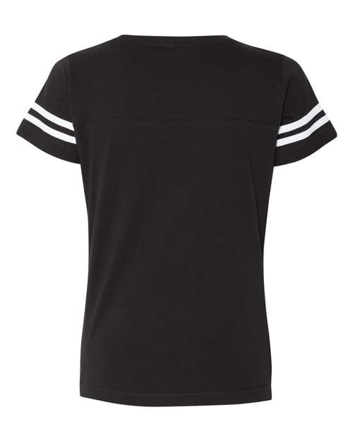 Women's Football V-Neck Fine Jersey Tee - Black Solid/ White