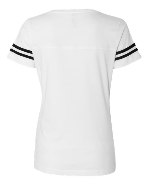 Women's Football V-Neck Fine Jersey Tee - White Solid/ Black