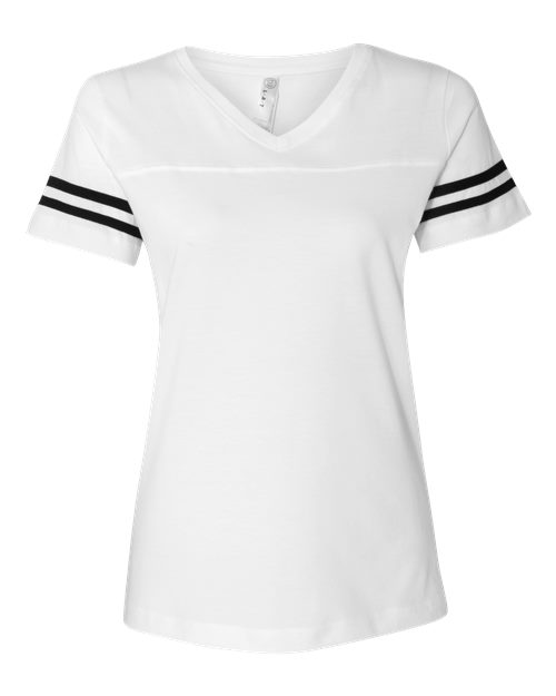 Women's Football V-Neck Fine Jersey Tee - White Solid/ Black