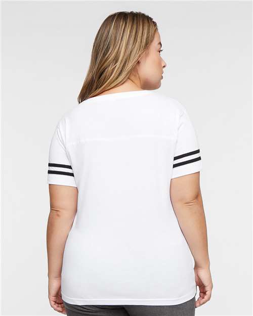 Women's Football V-Neck Fine Jersey Tee - White Solid/ Black