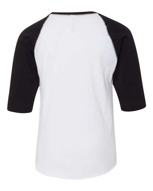 Youth Baseball Fine Jersey Three-Quarter Sleeve Tee - White Solid/ Black