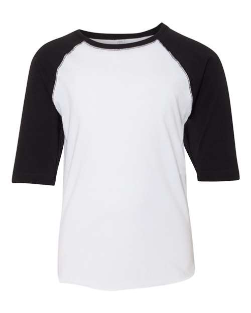Youth Baseball Fine Jersey Three-Quarter Sleeve Tee - White Solid/ Black