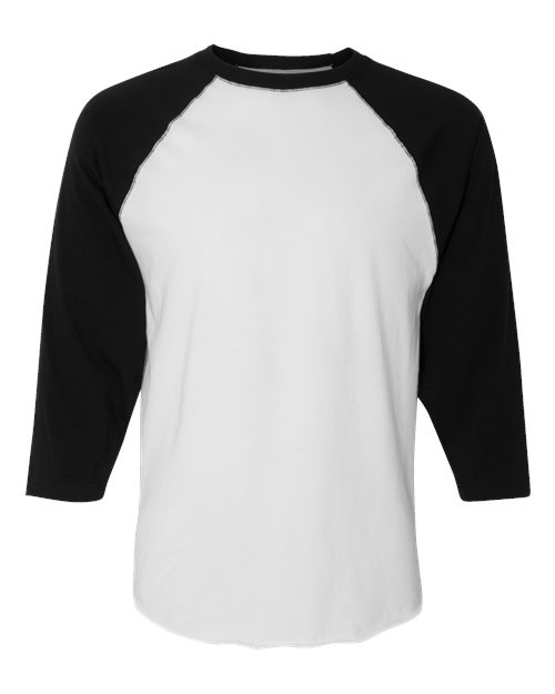 Men's Baseball Fine Jersey Three-Quarter Sleeve Tee - White Solid/ Black