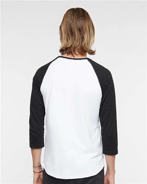 Men's Baseball Fine Jersey Three-Quarter Sleeve Tee - White Solid/ Black