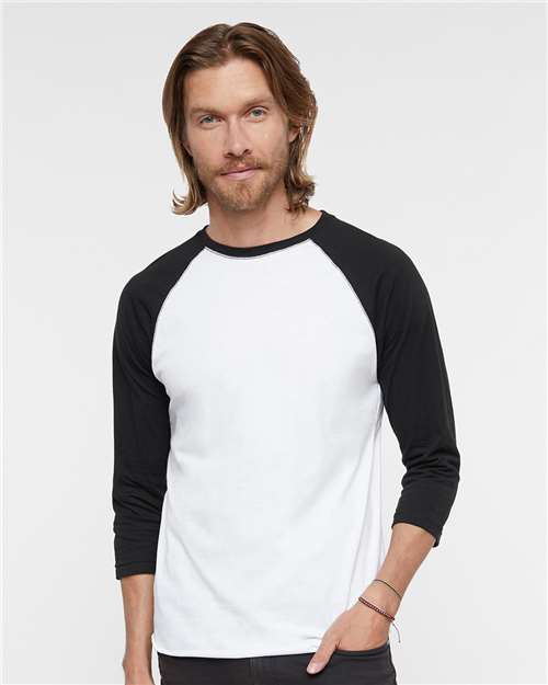 Men's Baseball Fine Jersey Three-Quarter Sleeve Tee - White Solid/ Black