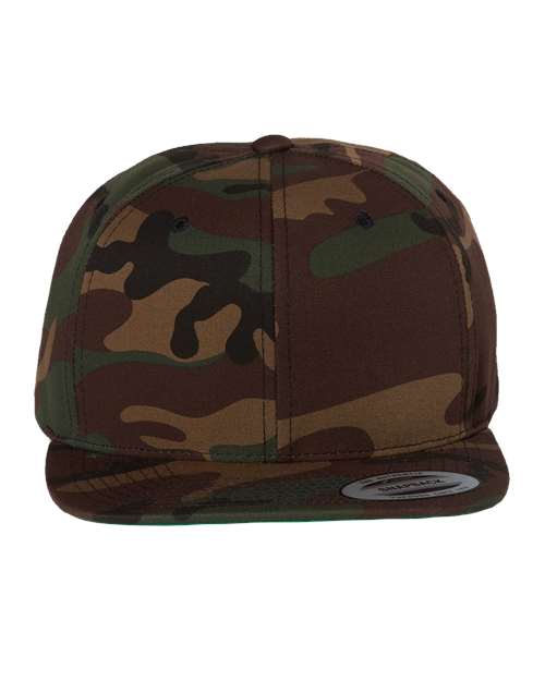 Premium Flat Bill Snapback Cap - Green Camo
