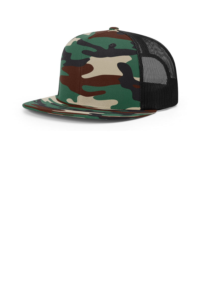 Richardson Acrylic-Wool Blend Flatbill Trucker - Green Camo/ Black
