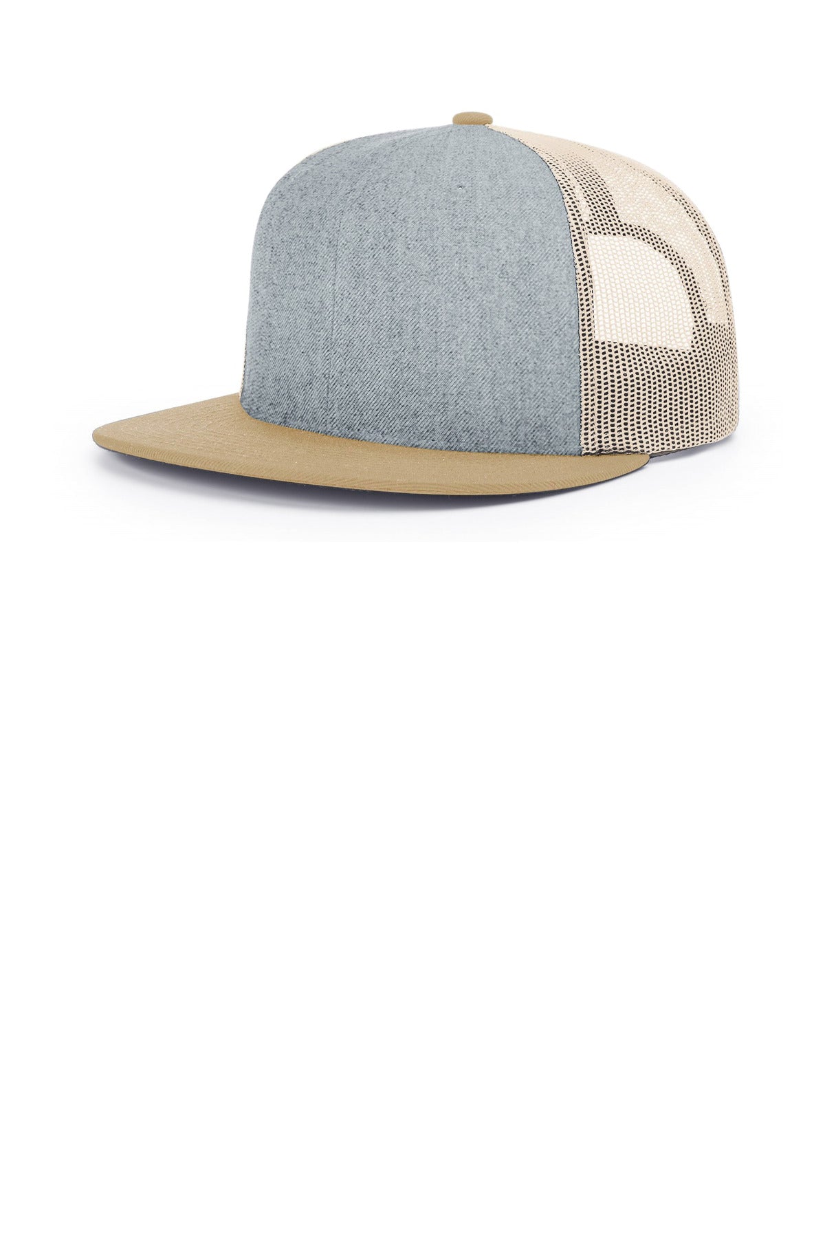 Richardson Acrylic-Wool Blend Flatbill Trucker - Heather Grey/ Birch/ Biscuit