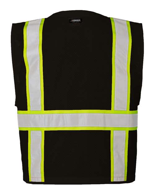 Unisex EV Series® Enhanced Visibility Multi-Pocket Mesh Vest - Black/ Lime - B100