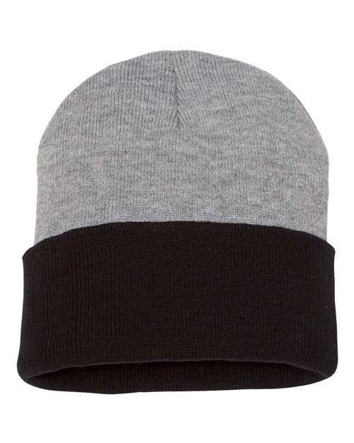 12" Color Blocked Cuffed Beanie - Heather/ Black