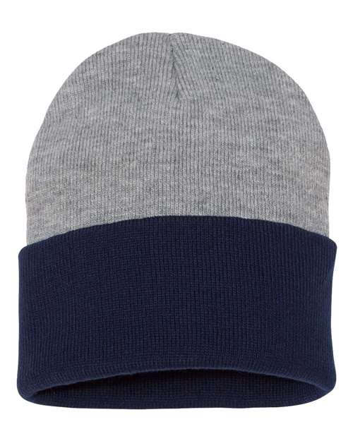12" Color Blocked Cuffed Beanie - Heather/ Navy