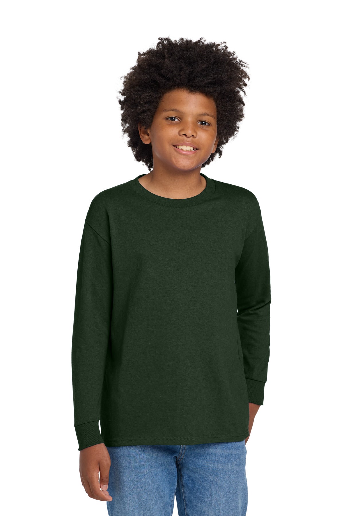 Gildan Youth Heavy Cotton 100% Cotton Long Sleeve T-Shirt - Forest Green