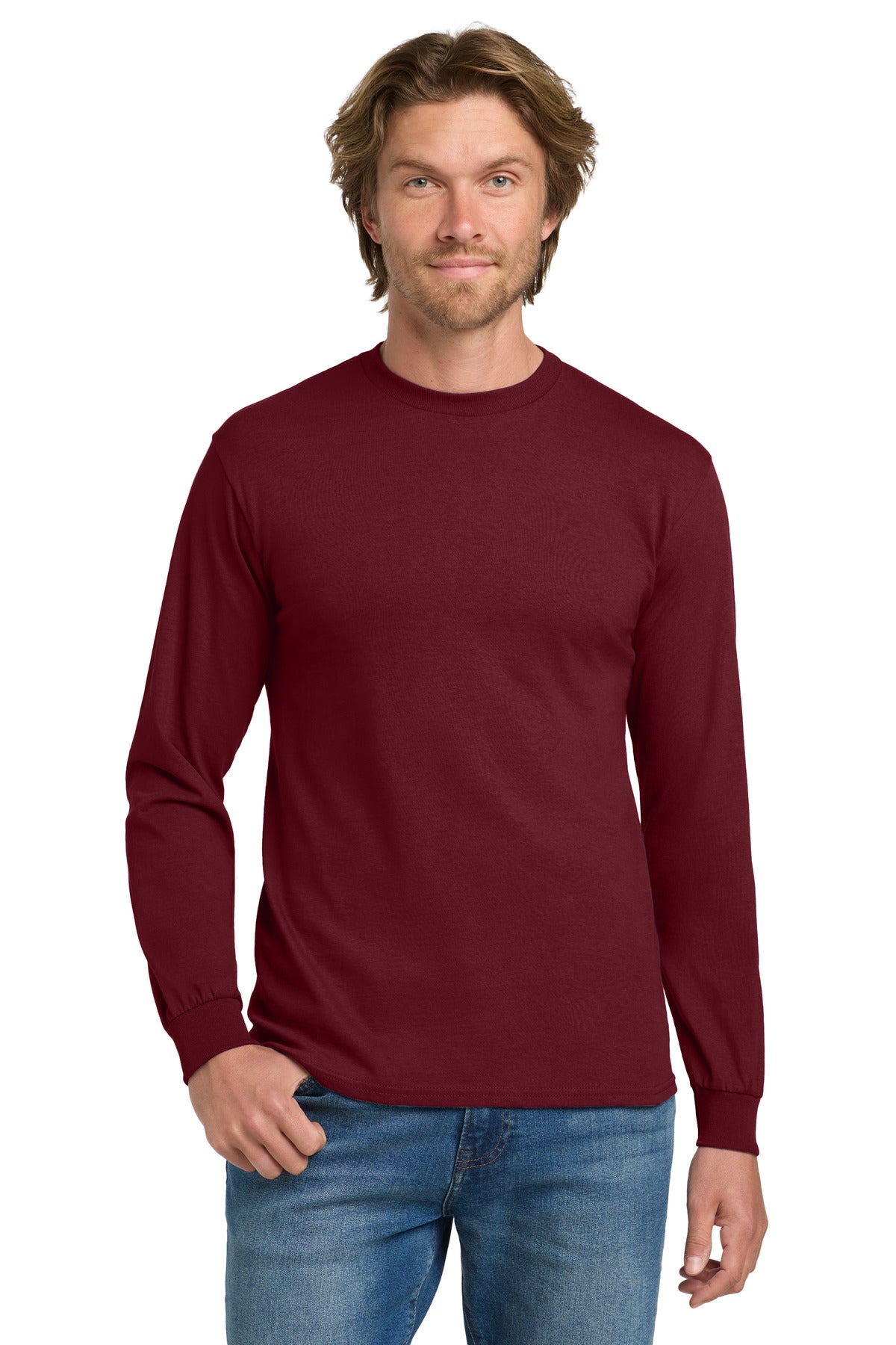 Gildan - Heavy Cotton 100% Cotton Long Sleeve T-Shirt - Garnet