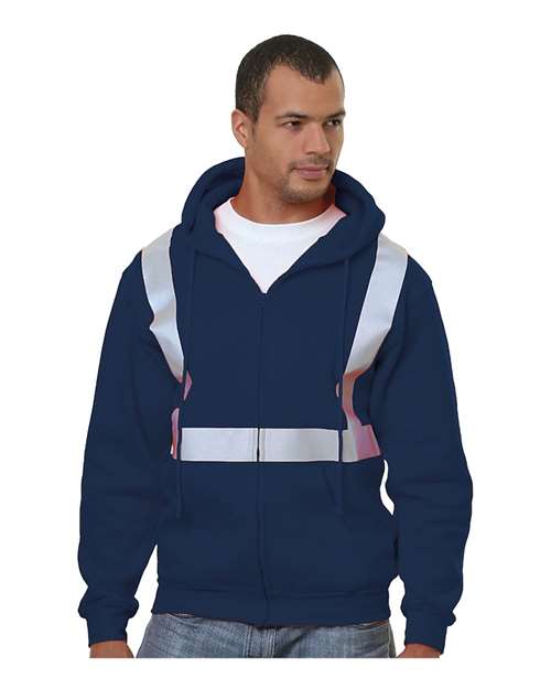 Men's USA-Made Hi-Visibility Full-Zip Hooded Sweatshirt - Navy