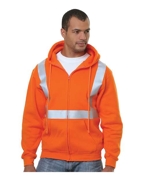 Men's USA-Made Hi-Visibility Full-Zip Hooded Sweatshirt - Bright Orange