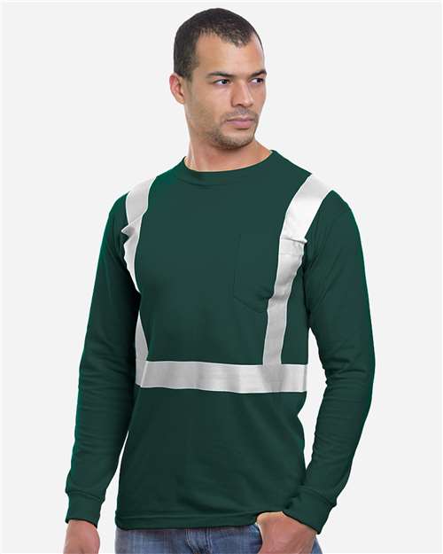 Unisex USA-Made High Visibility Long Sleeve Pocket T-Shirt - Forest Green