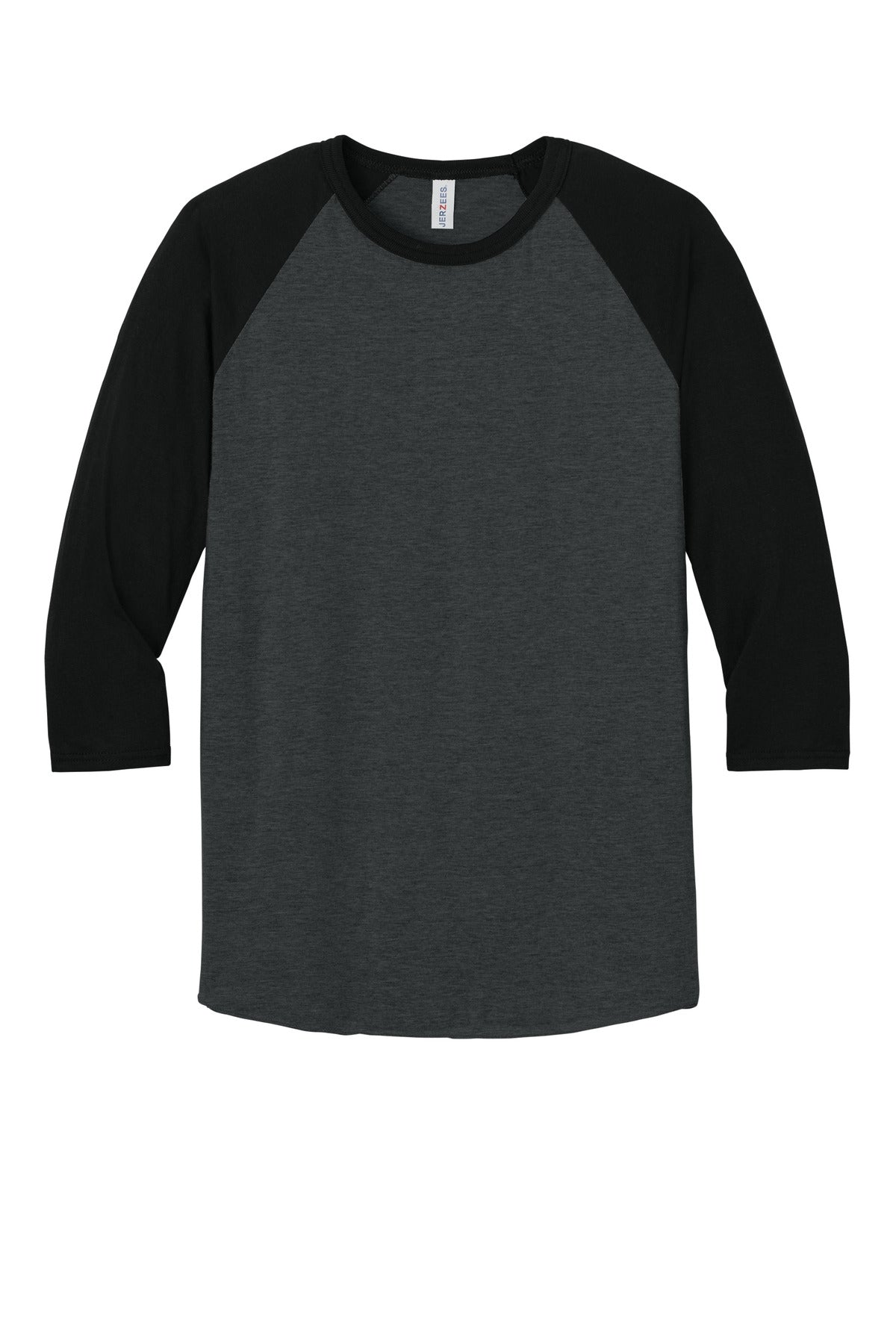 Jerzees Unisex Premium Blend Combed Ring Spun 3/4-Sleeve Raglan - Black Ink Heather/ Black Ink