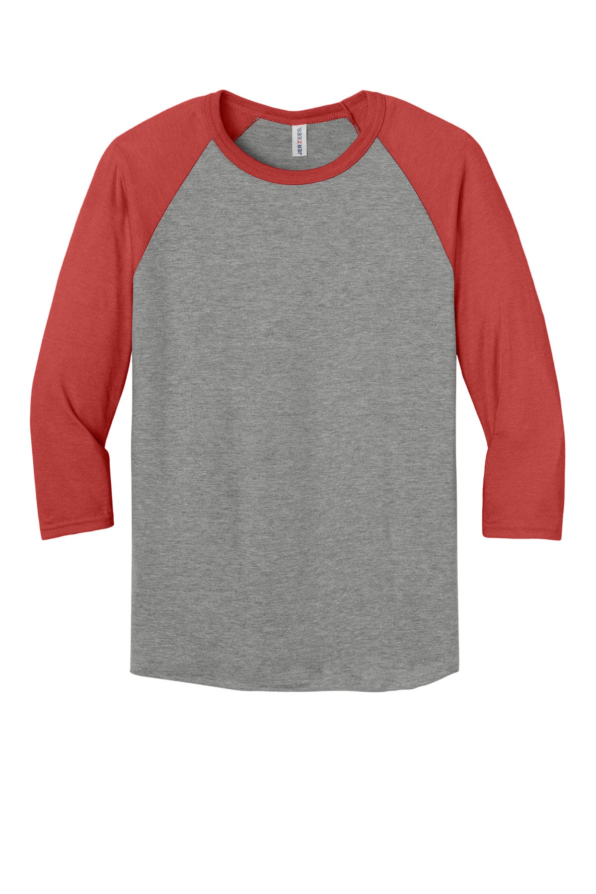 Jerzees Unisex Premium Blend Combed Ring Spun 3/4-Sleeve Raglan - Oxford/ Fiery Red Heather