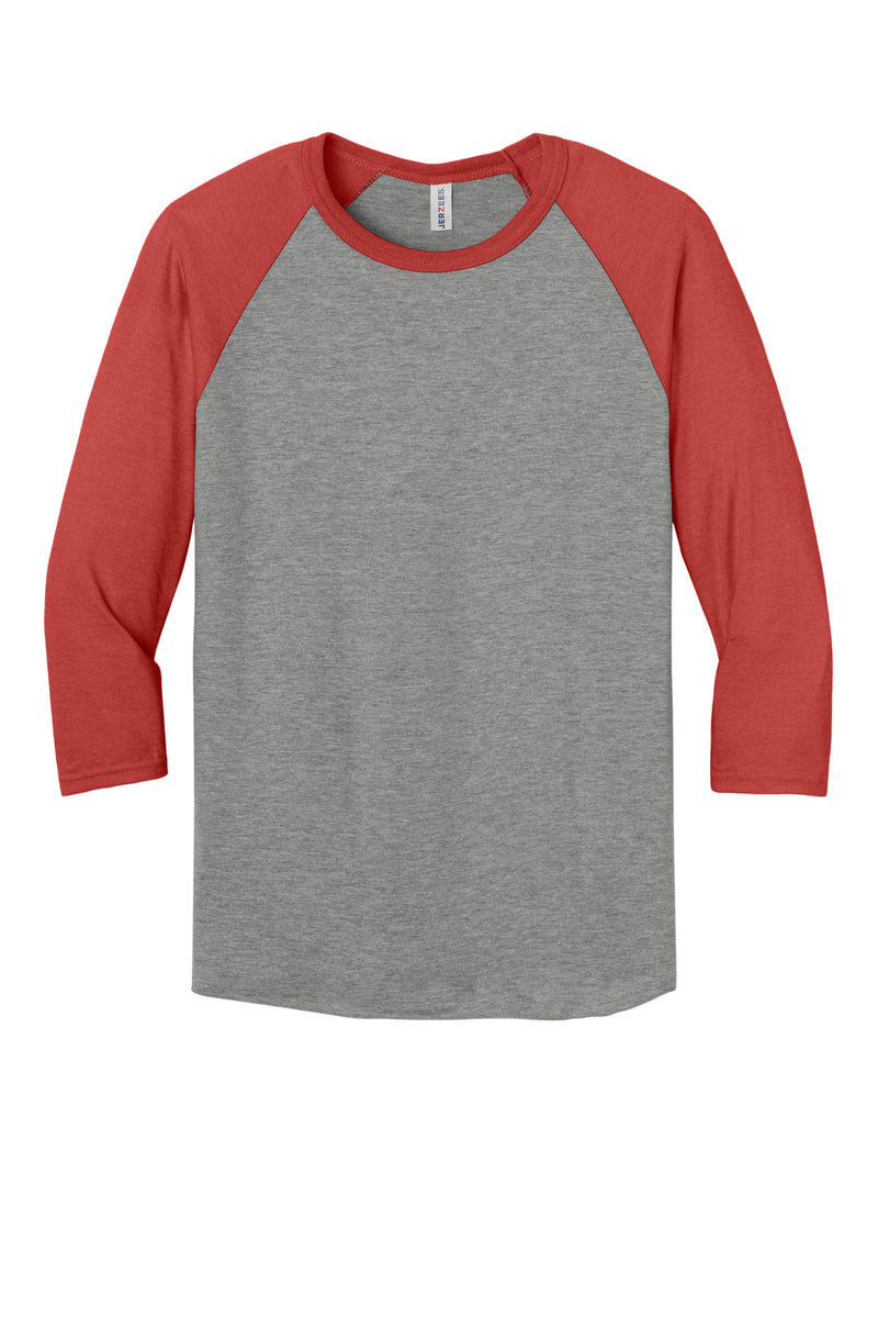 Jerzees Unisex Premium Blend Combed Ring Spun 3/4-Sleeve Raglan - Oxford/ Fiery Red Heather