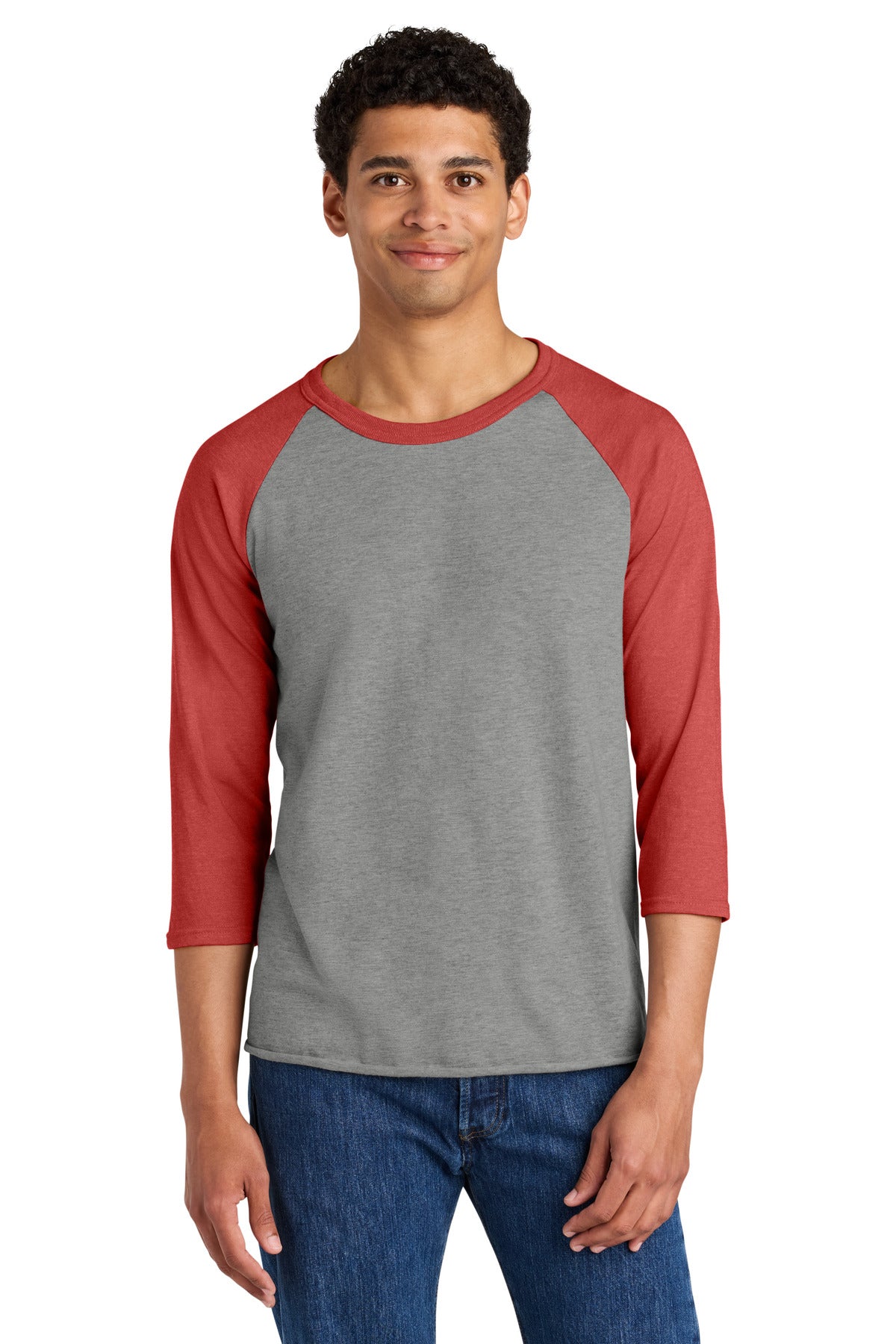 Jerzees Unisex Premium Blend Combed Ring Spun 3/4-Sleeve Raglan - Oxford/ Fiery Red Heather